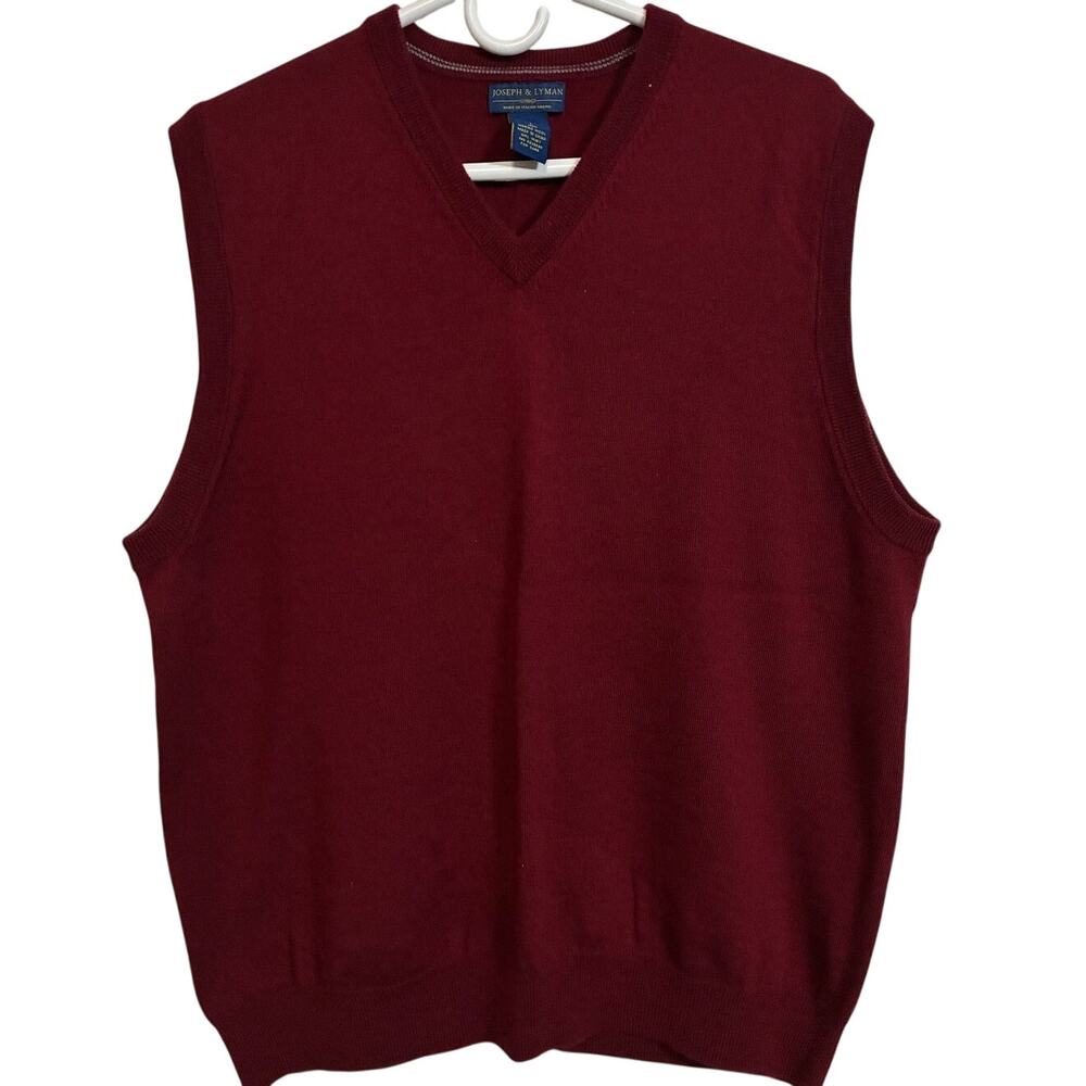 Joseph & Lyman Mens L 100% Merino Wool Sweater Vest Burgundy V Neck Preppy